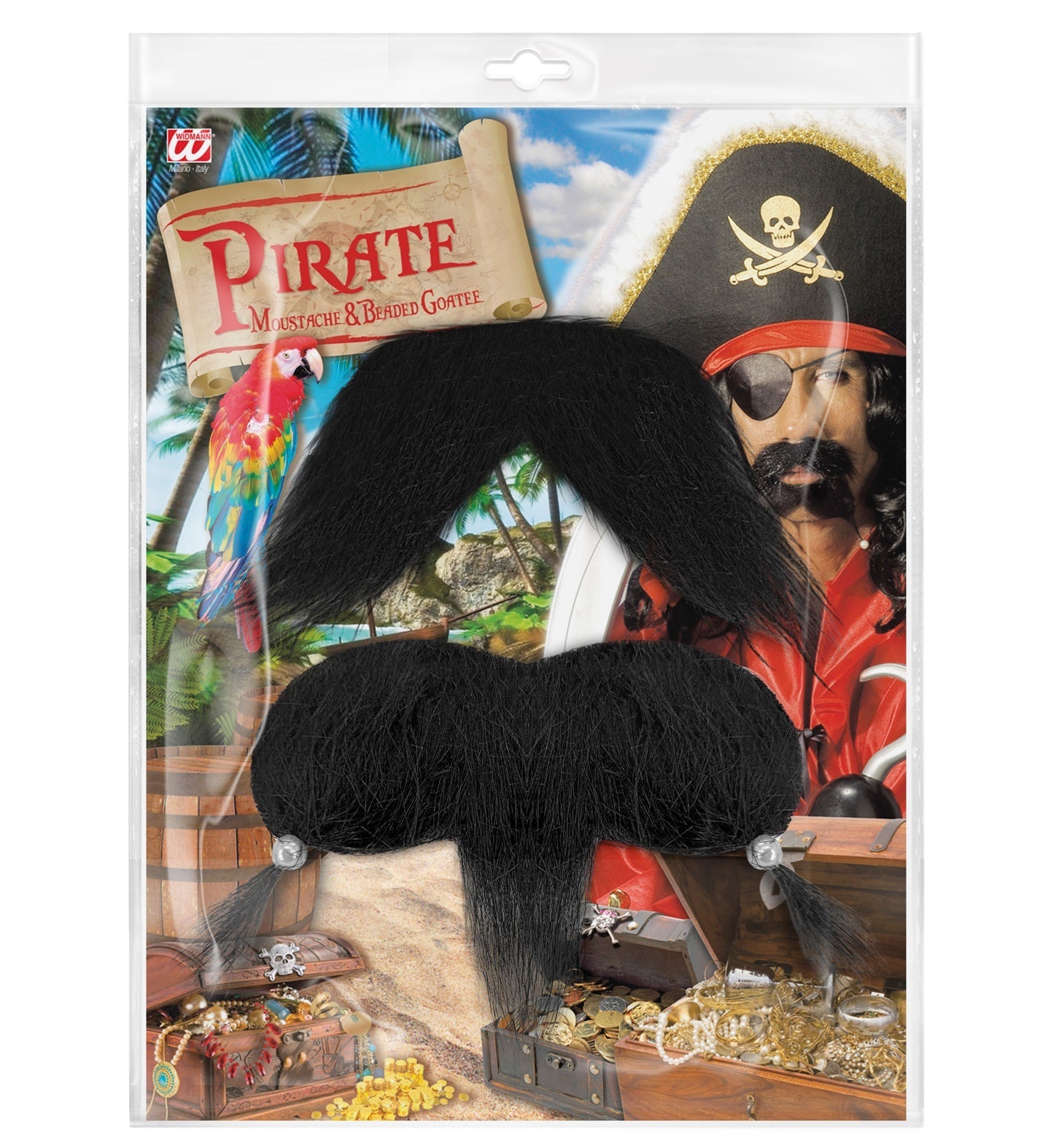 Piraten-Schnurrbart und -Kinnbart mit Perlen, aus synthetischen Fasern, in Schwarz.