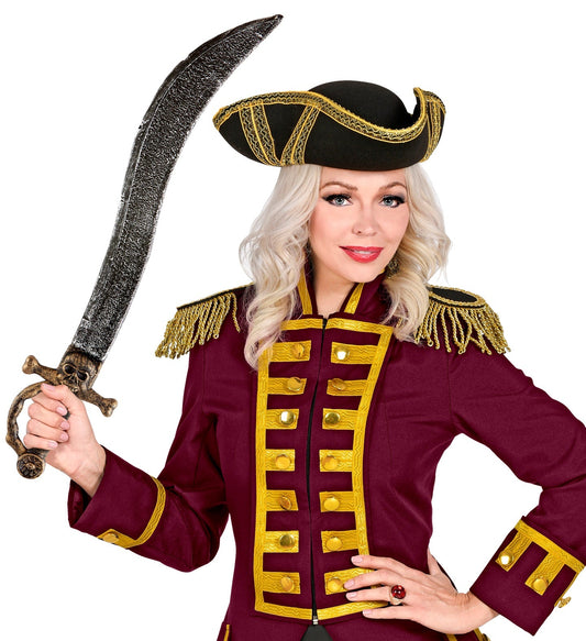 A 73cm polypropylene pirate sword with antique silver finish and gold-tone grip.