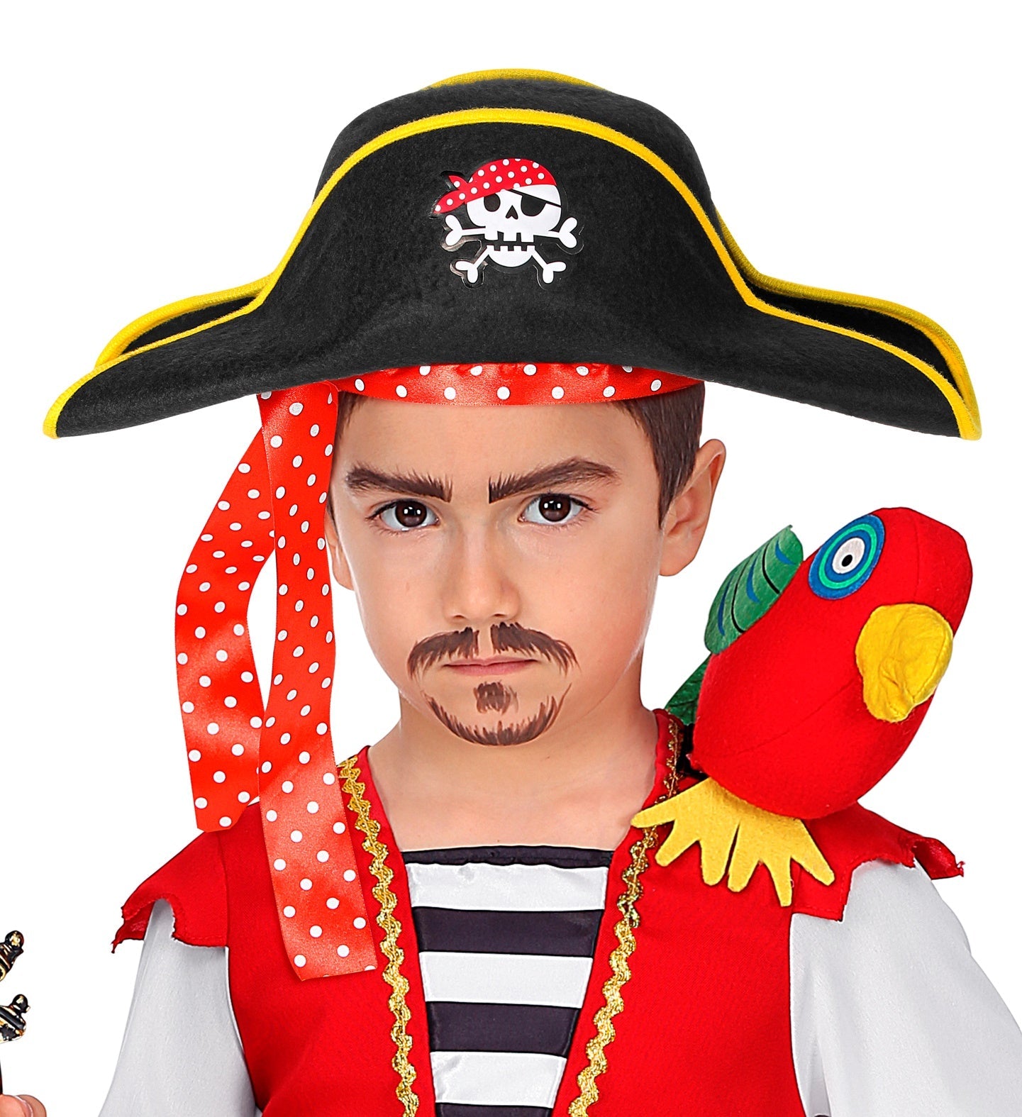 Schwarzer Piratenhut mit Totenkopf und gekreuzten Knochen für Kinder im Alter von 3-10 Jahren.