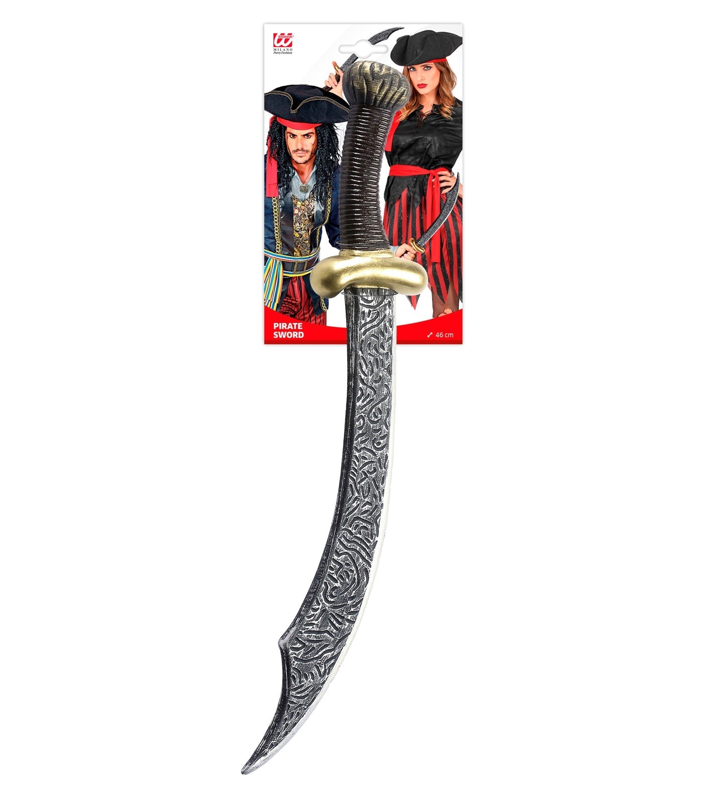 Piratenschwert aus Kunststoff, 46 cm lang, mit antik-silberner Oberfläche und sicherem Griff.