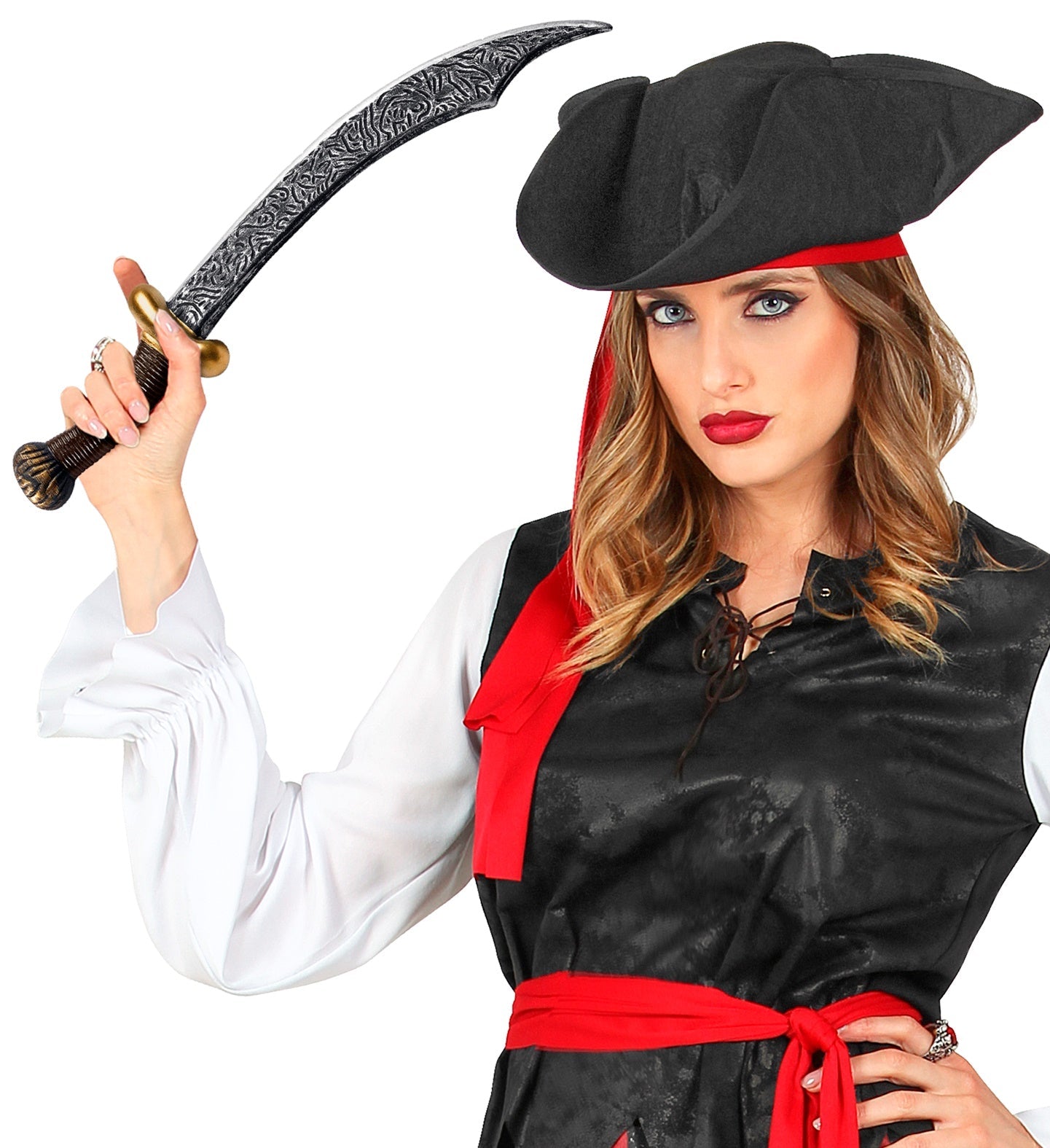 Widmann Piratenschwert aus Kunststoff, 46 cm, silberne Klinge und schwarzer Griff mit Handschutz