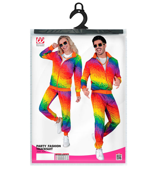 Unisex Pixel Neon Rainbow Jogginganzug with colorful 80s/90s retro pattern on jacket and pants.
