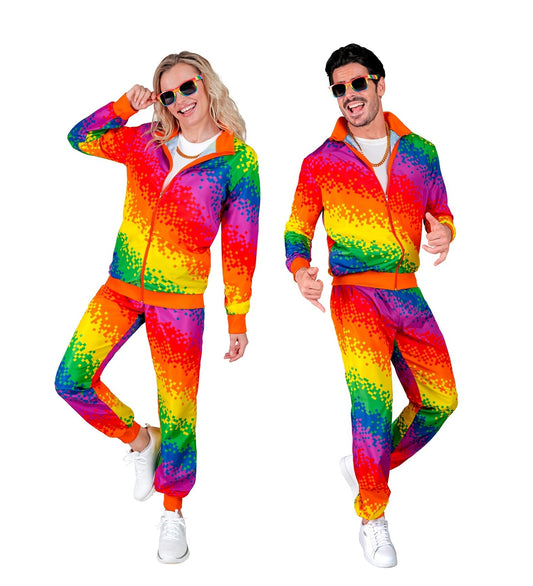 Unisex Pixel Neon Rainbow Jogginganzug mit buntem Retro-Print für 80er/90er-Look.