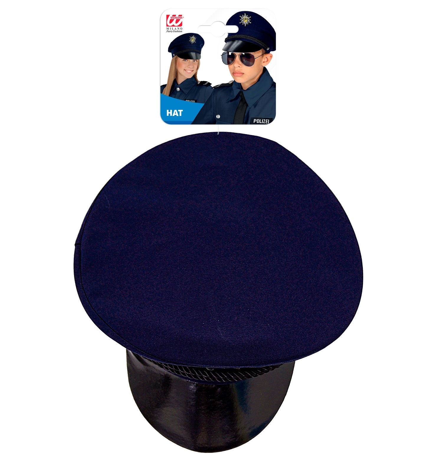 Blaue Kinder-Polizeimütze mit schwarzem Schirm und Polizeiemblem, verstellbar und robust