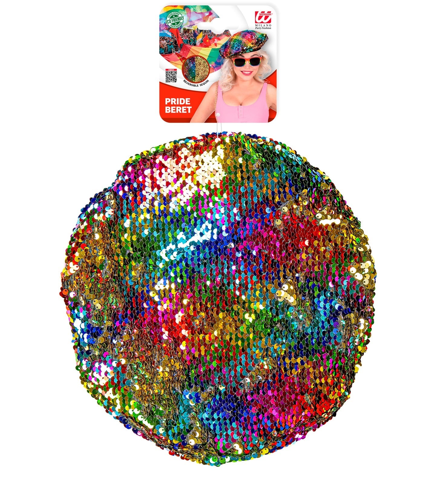 Widmann umkehrbare Pailletten-Beret in Regenbogen-Gold.