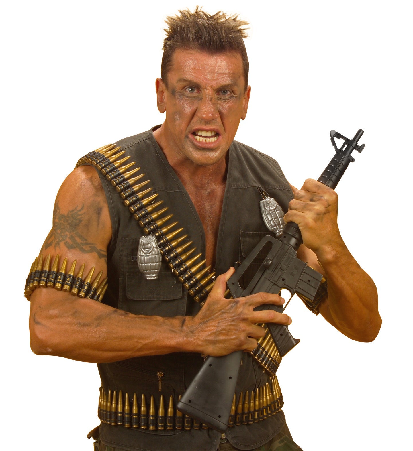 Realistic 96-cartridge shoulder bullet belt costume accessory with woven design.