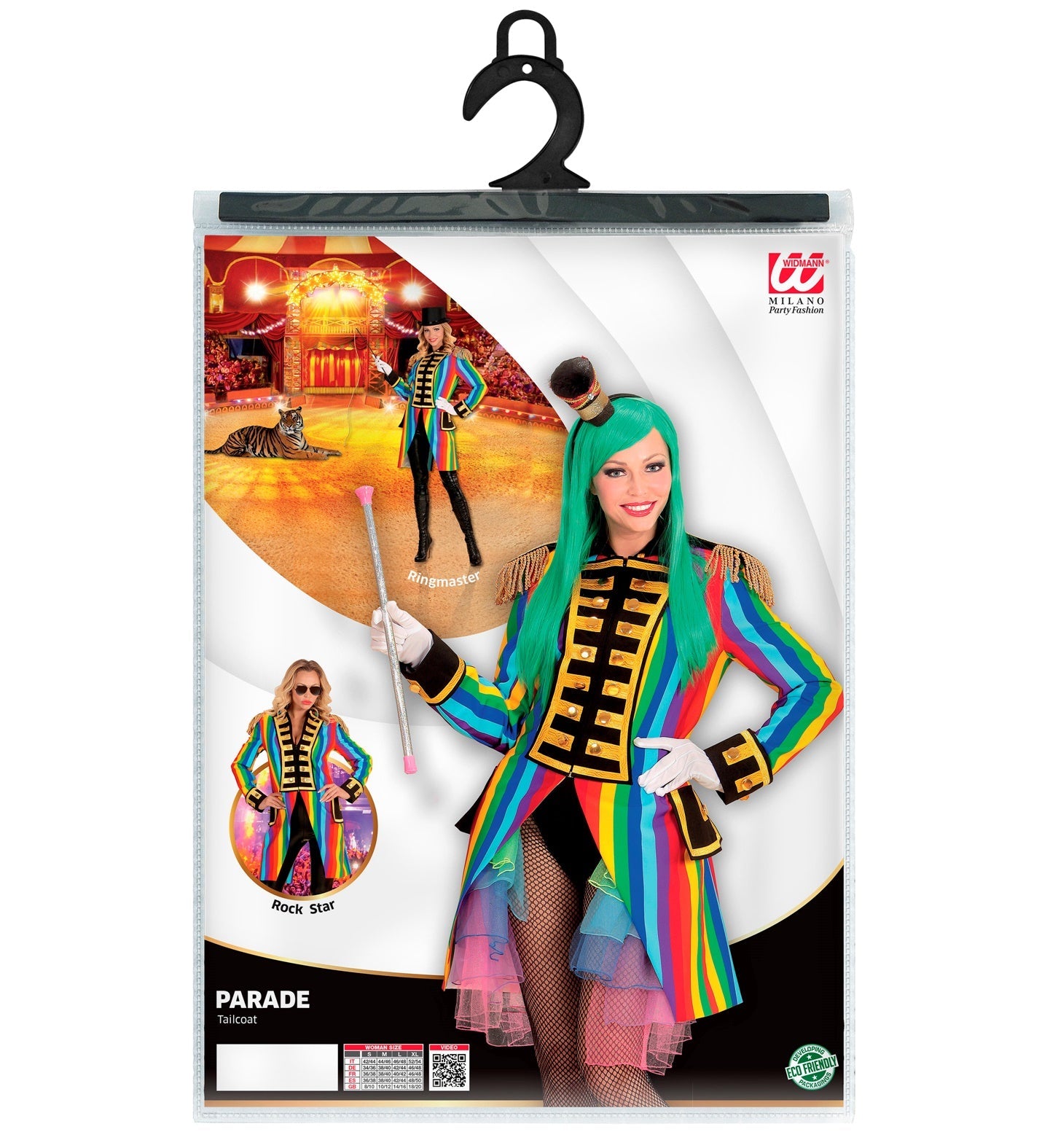 Bunte Regenbogen-Parade-Frock für Damen mit Slim-Cut-Jackett auf Verpackung.