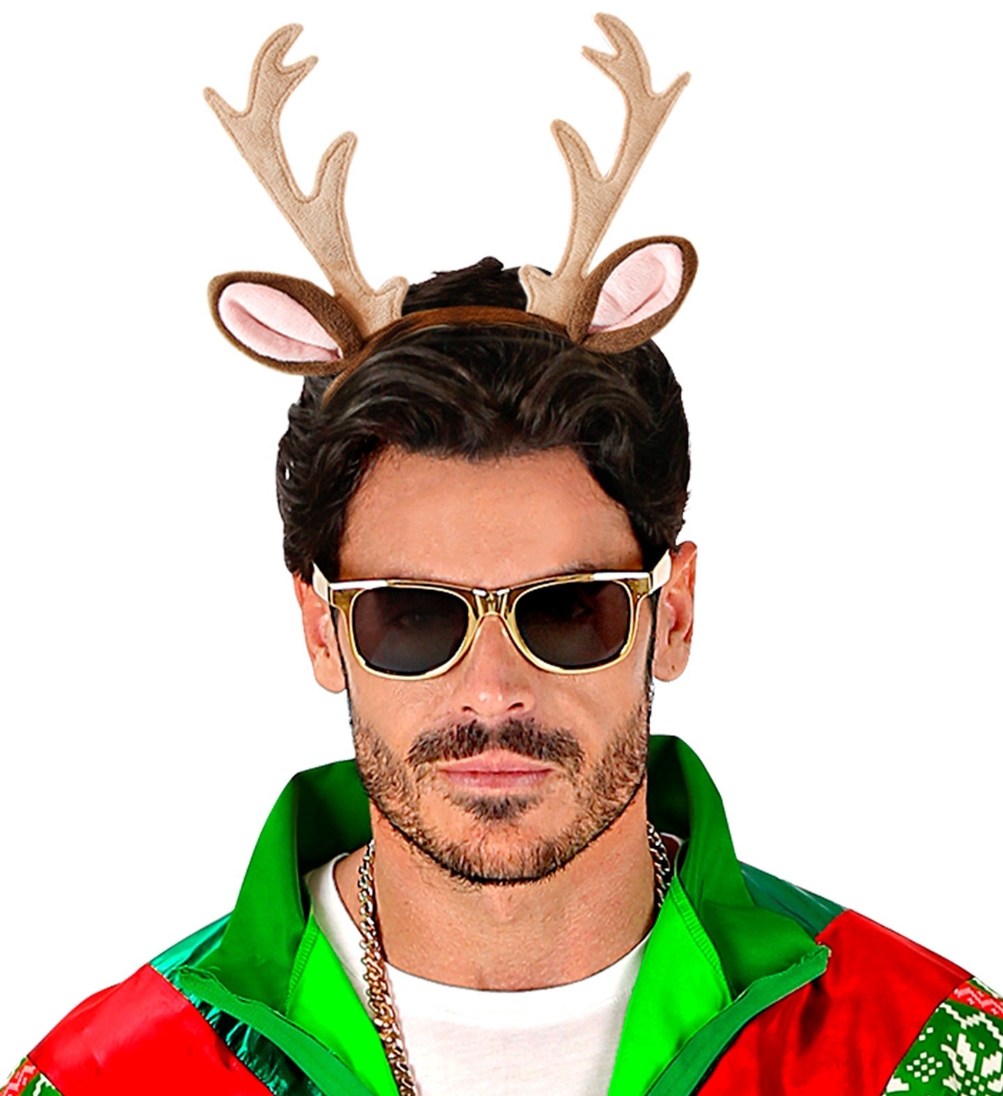 Velours-Haarband mit Rentiergeweihen und roter Nase für festliche Anlässe.