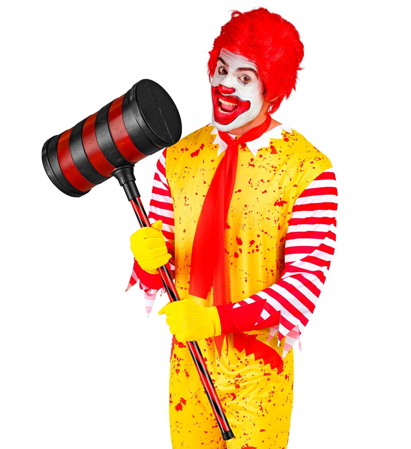 Schwarzer und roter Riesenhammer aus Schaumstoff, 78 cm lang, mit Stahlkern und rotem Akzent.