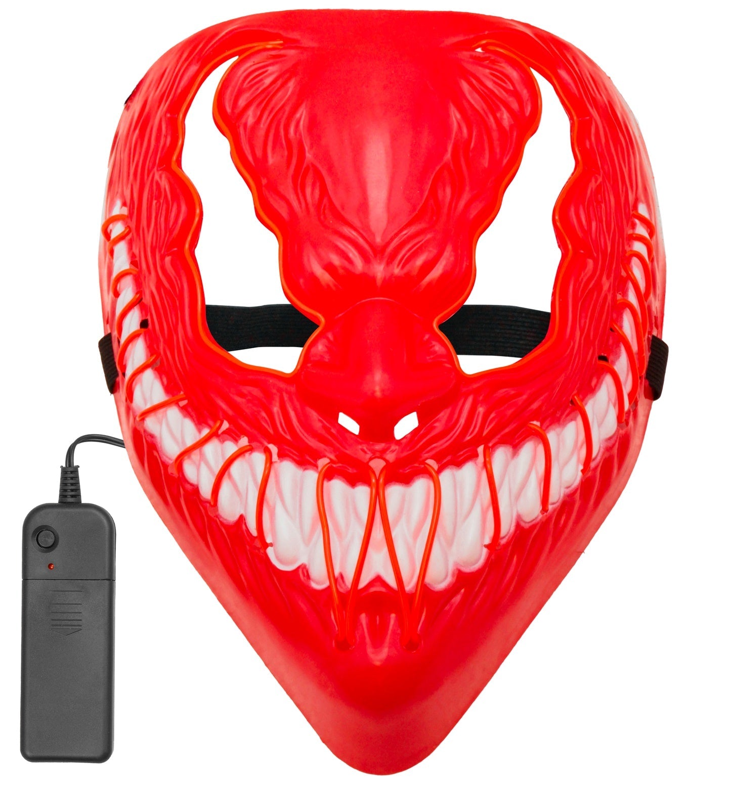 Rote Monster-Maske mit integrierten LEDs und Gummiband für Erwachsene, leuchtend bei Dunkelheit.
