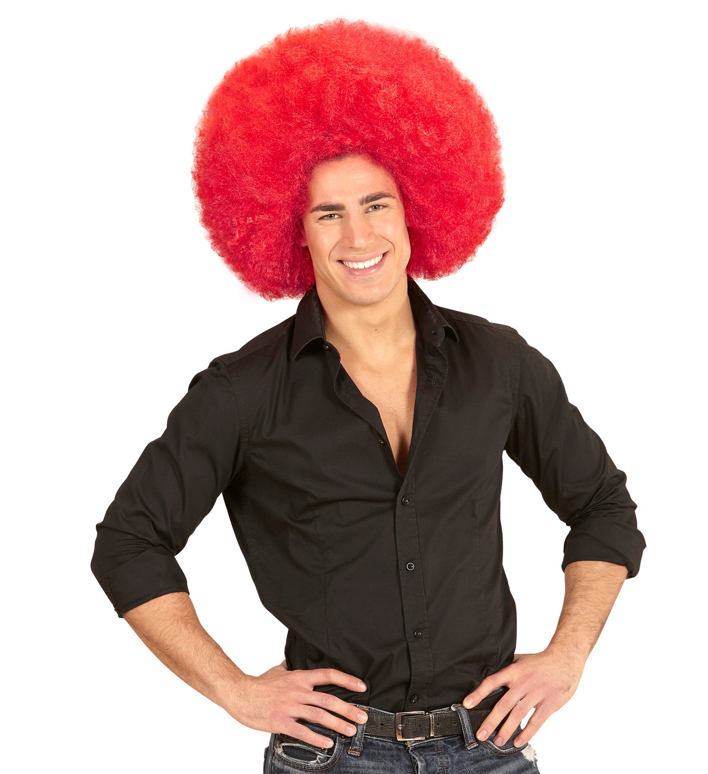 Rote Riesen Afro Perücke mit voluminösem Lockenhaar und elastischem Band für Erwachsene