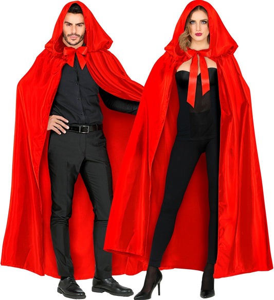 Roter Satin Umhang mit Kapuze 145cm – Widmann Kostümzubehör - Fasnacht24.ch