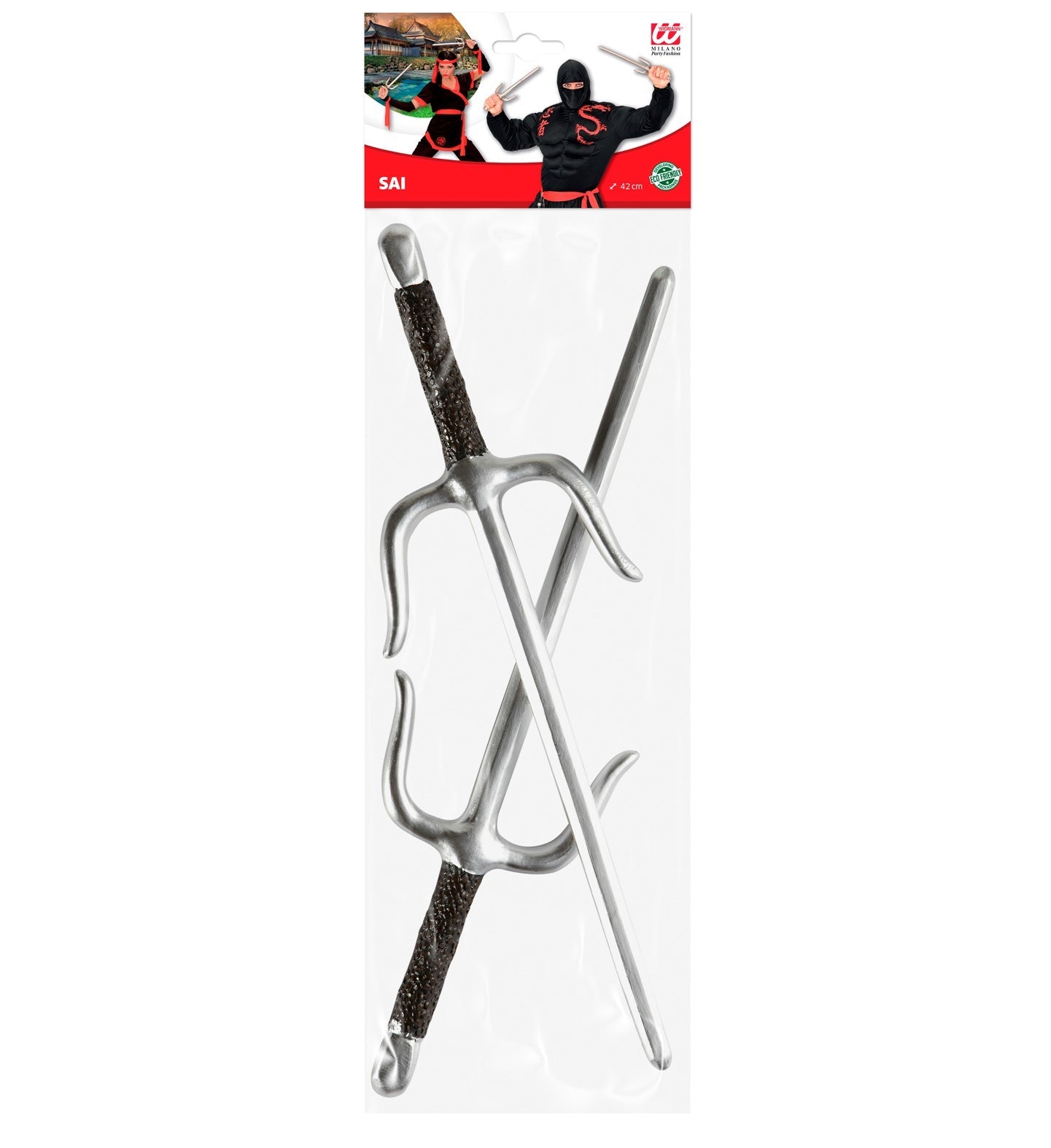 Zwei 42 cm lange Samurai Ninja Dolche aus rostfreiem Stahl mit gummierten Griffen.