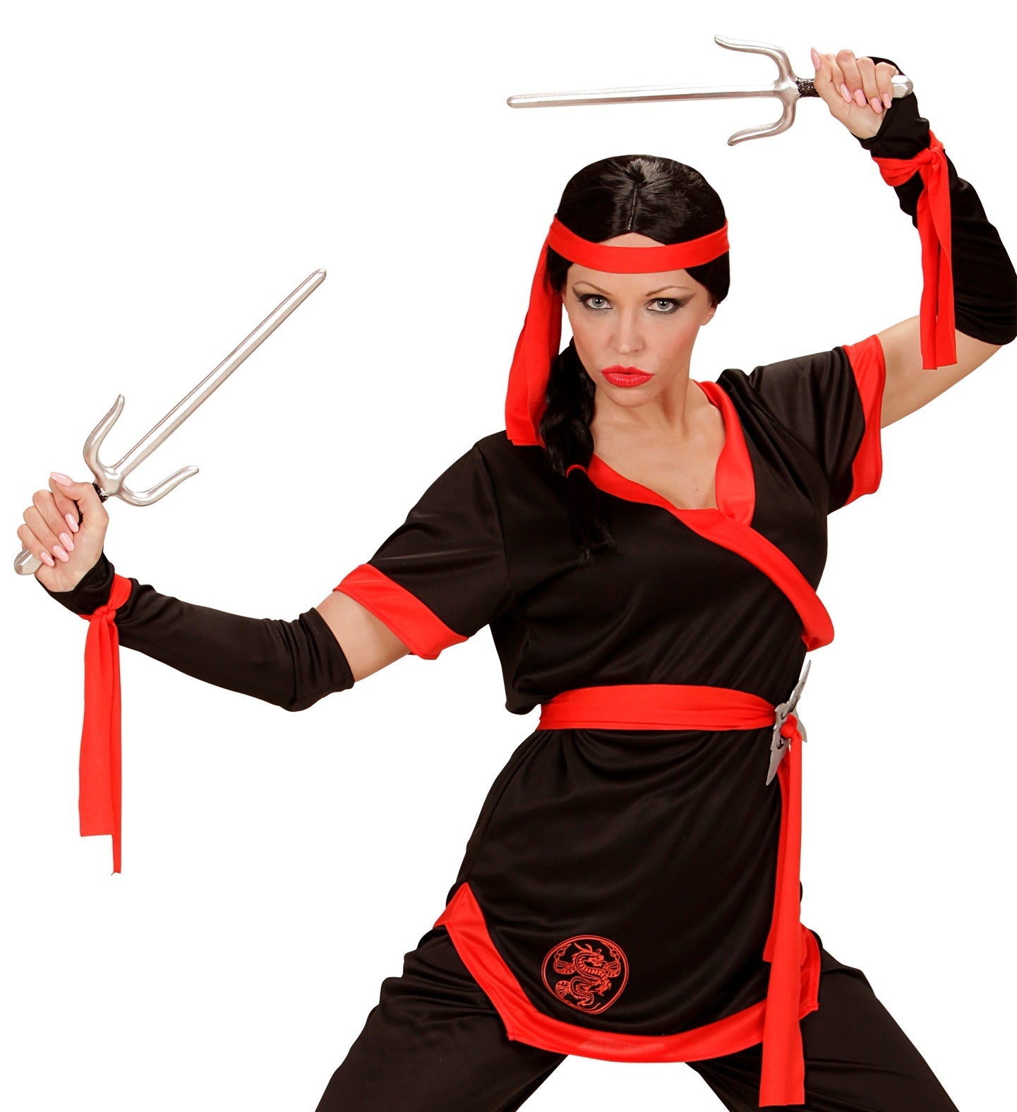 Zwei 42 cm lange Dolche aus rostfreiem Stahl mit gummierten Griffen für sicheres Training.