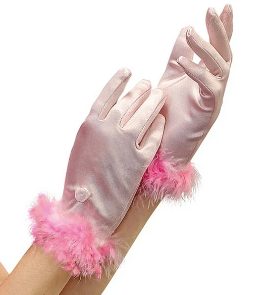 Widmann Kinder Satin Handschuhe – Pink Mit Marabou Besatz - Fasnacht24.ch