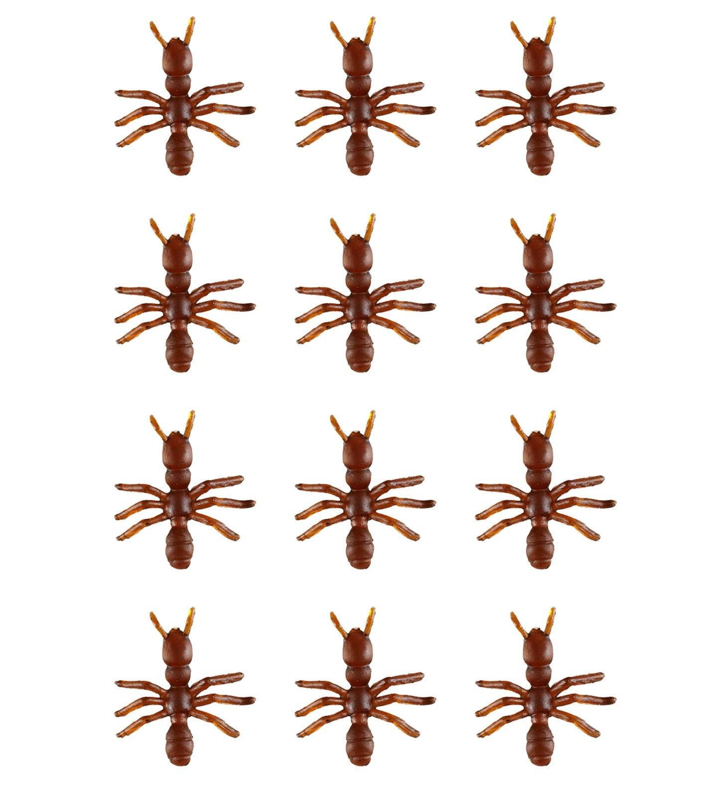 Zwölf realistische, handbemalte große Gummiameisen in Schwarz und Rot für Halloween-Deko