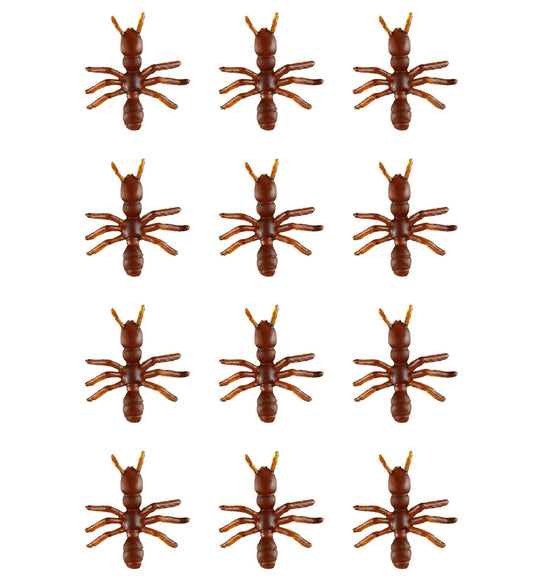 Zwölf realistische, handbemalte große Gummiameisen in Schwarz und Rot für Halloween-Deko