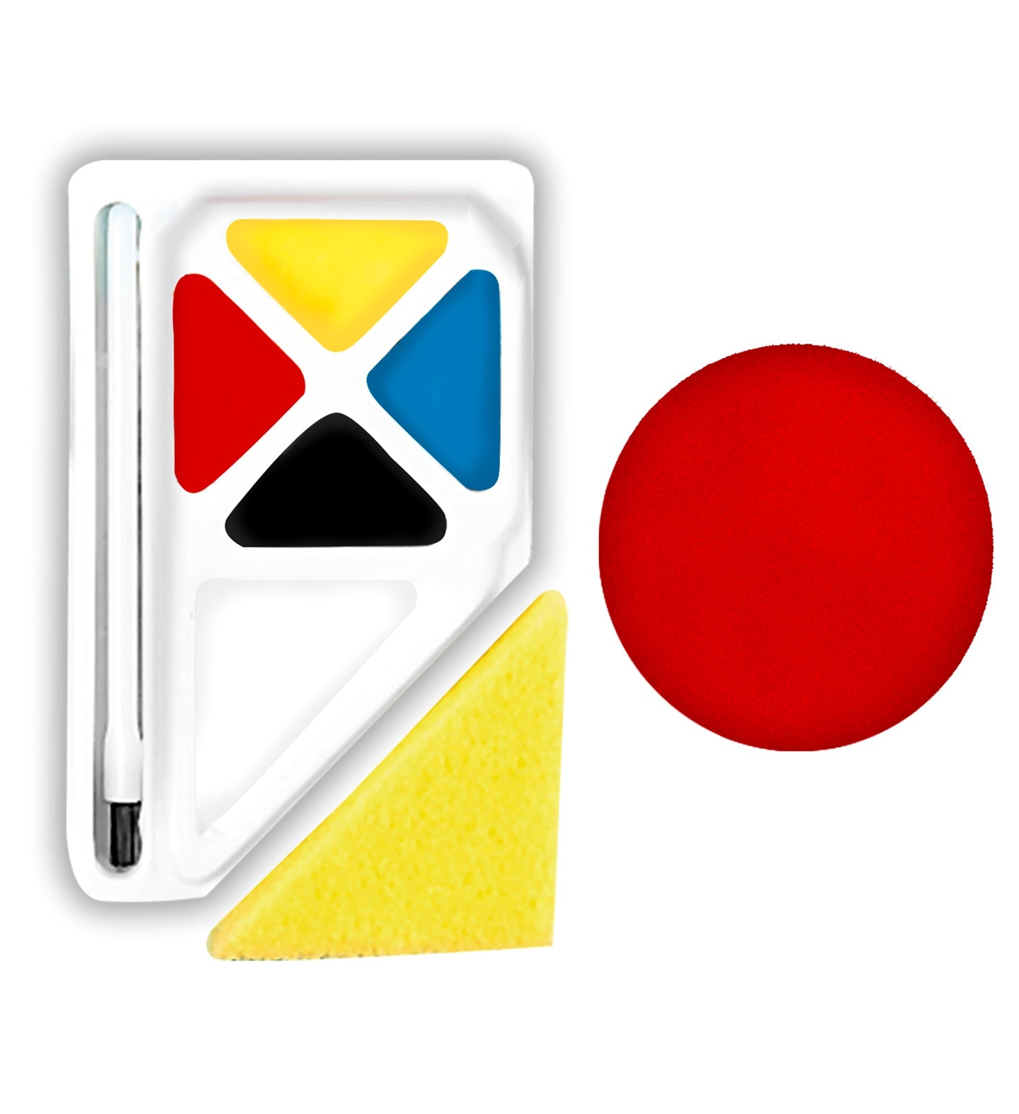 Widmann Clown Make-Up Set mit vier Farben, Pinsel, Schwamm und roter Schaumstoffnase