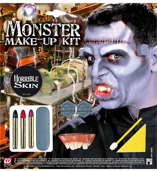 Widmann Monster Schminkset mit bunten Farben, Schwämmen und Applikatoren für Halloween.