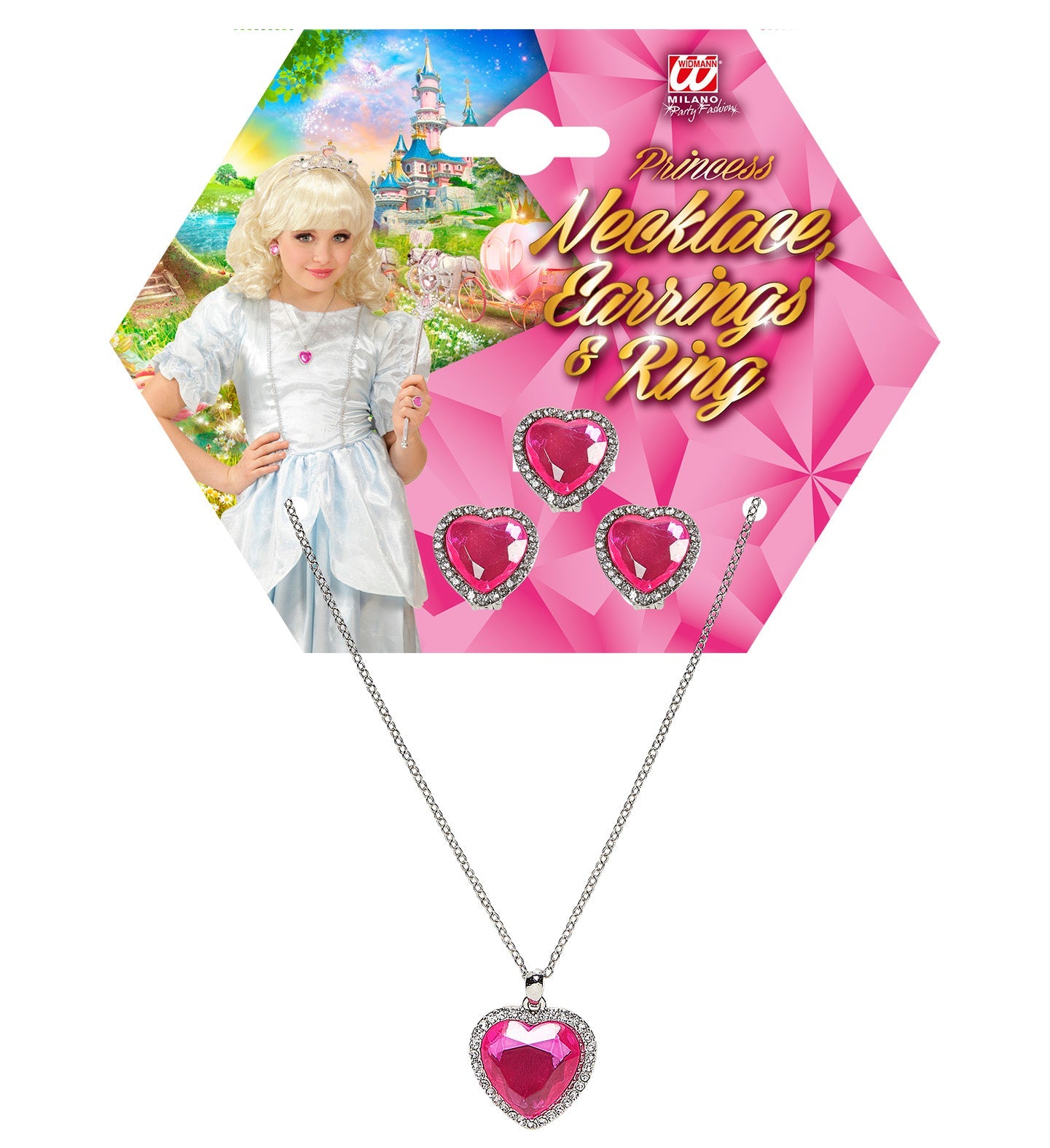 Widmann Schmuckset – Kette, Ohrringe & Ring mit Rosafarbenen Strasssteinen - Fasnacht24.ch