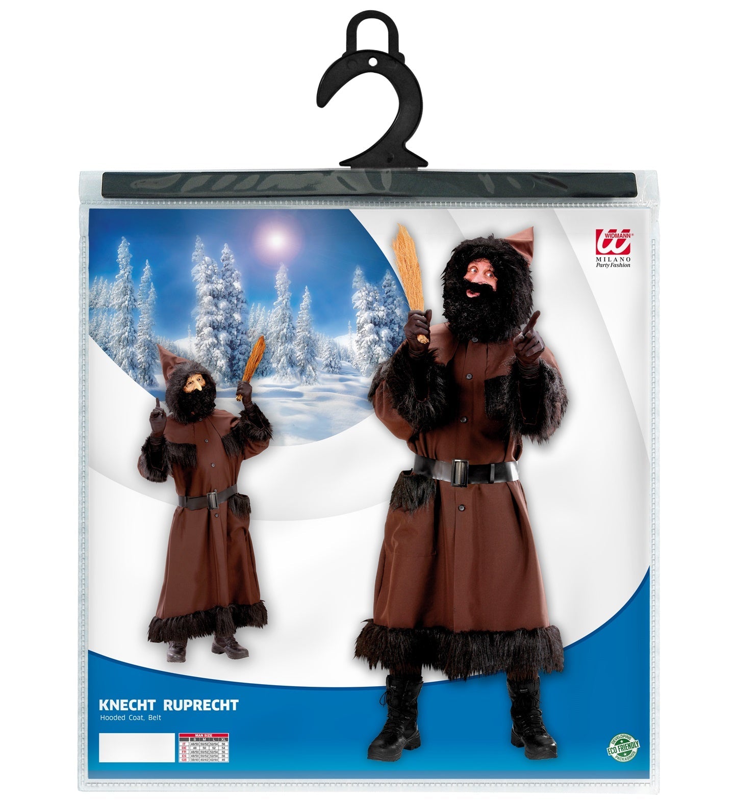 Schwarzer Kapuzenmantel mit weitem Schnitt und Gürtel für Nikolaus Knecht Ruprecht Kostüm