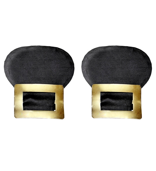 Pair of gold metal shoe buckles made from solid brass alloy for loafers.