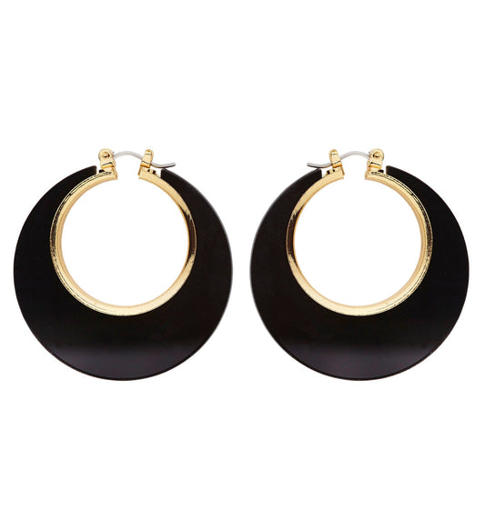 Schwarz-goldene Disko-Ohrringe mit Clip-On-Verschluss.