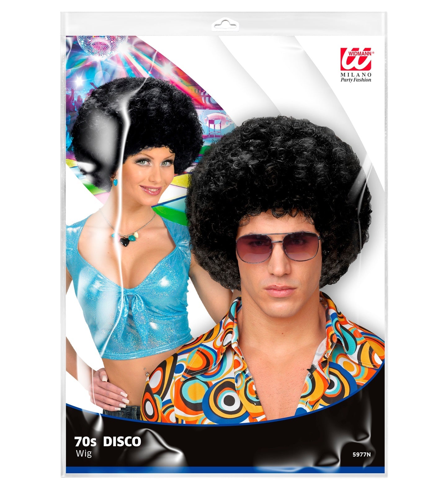 Widmann Afro Perücke Schwarz – Unisex 70er Jahre Disco Kostüm - Fasnacht24.ch