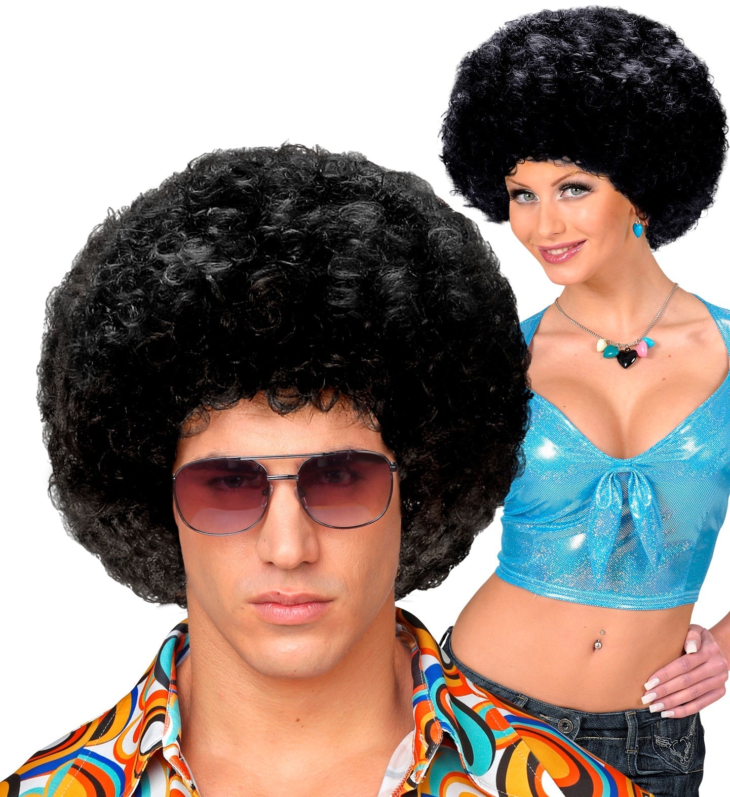 Widmann Afro Perücke Schwarz – Unisex 70er Jahre Disco Kostüm - Fasnacht24.ch