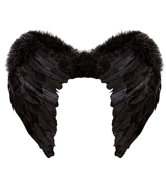 Schwarze Federflügel in Mittelgröße 50x40cm, aus leichten Federn, für Kostüme geeignet.