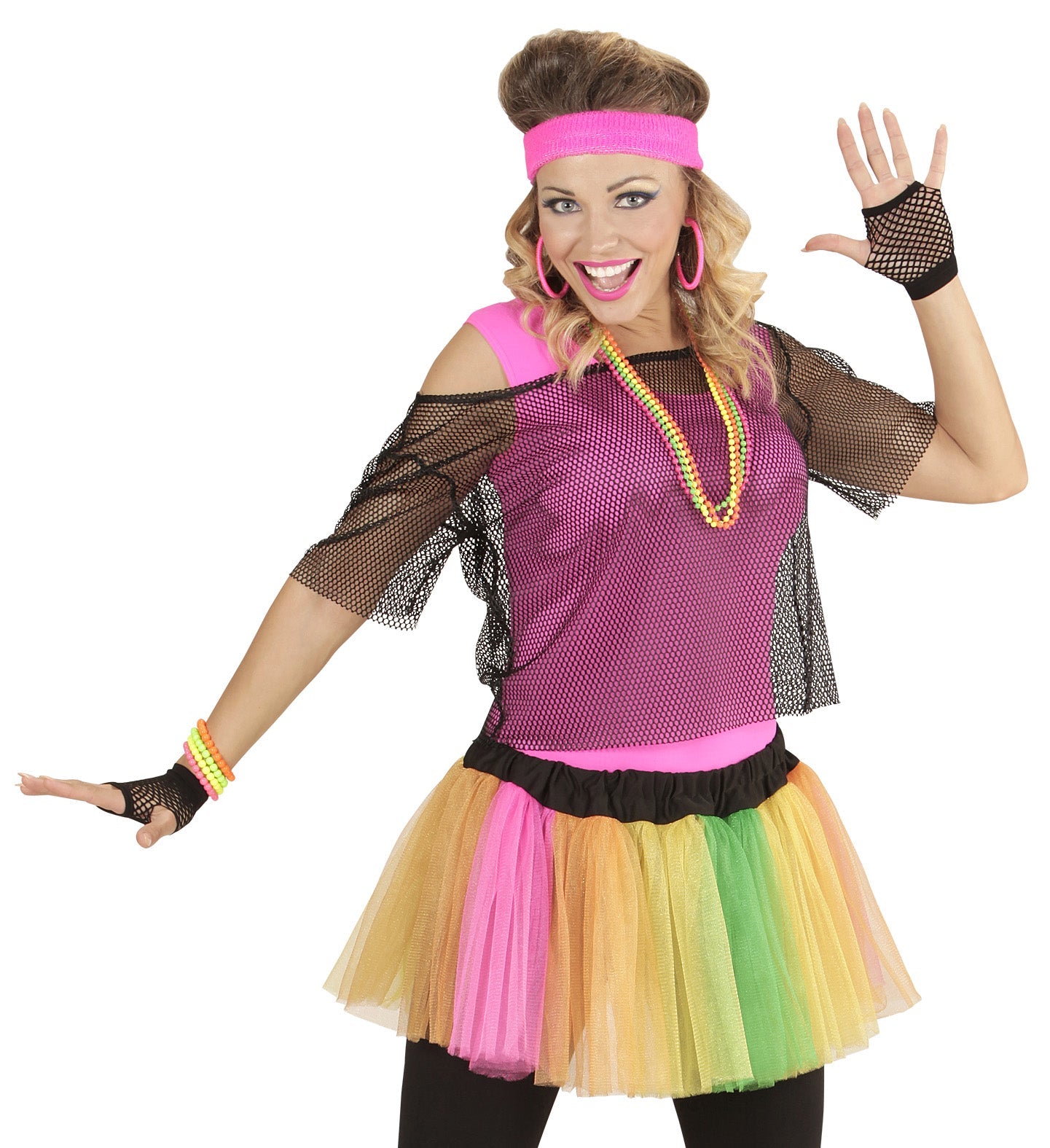 Schwarze, fingerlose Netzhandschuhe aus Netzstoff mit kurzem Schnitt für Party und Cosplay.