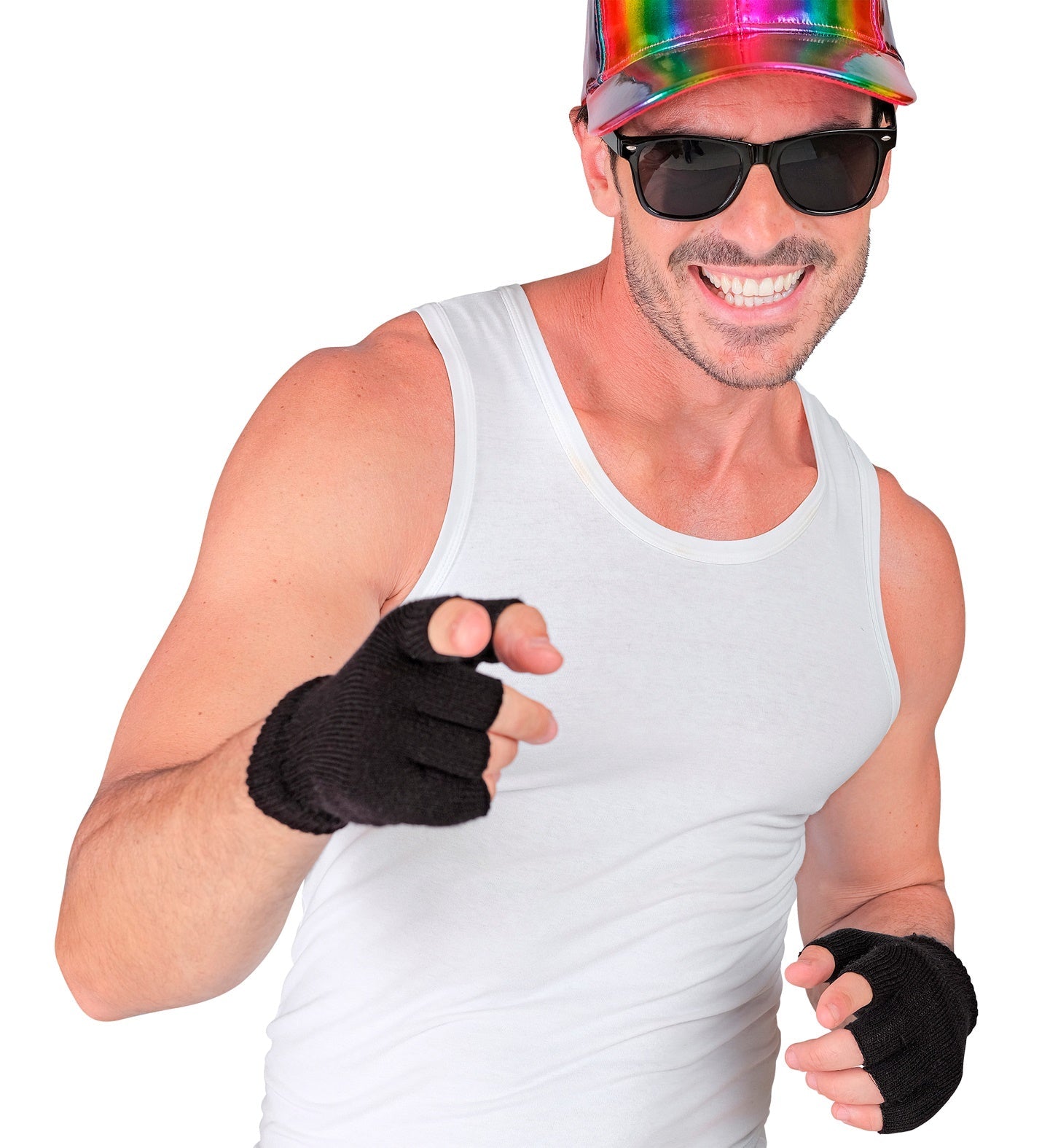 Schwarze fingerlose Wollhandschuhe von Widmann, unisex, mit elastischem Bündchen.