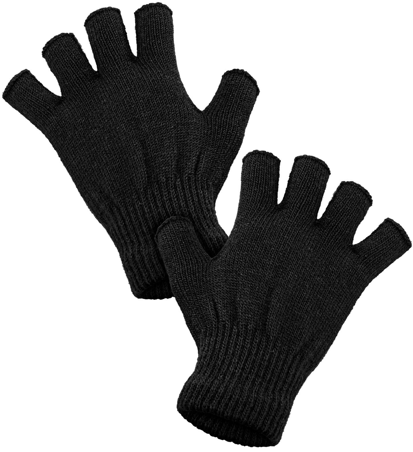 Schwarze fingerlose Wollhandschuhe von Widmann, unisex, mit elastischem Bündchen.