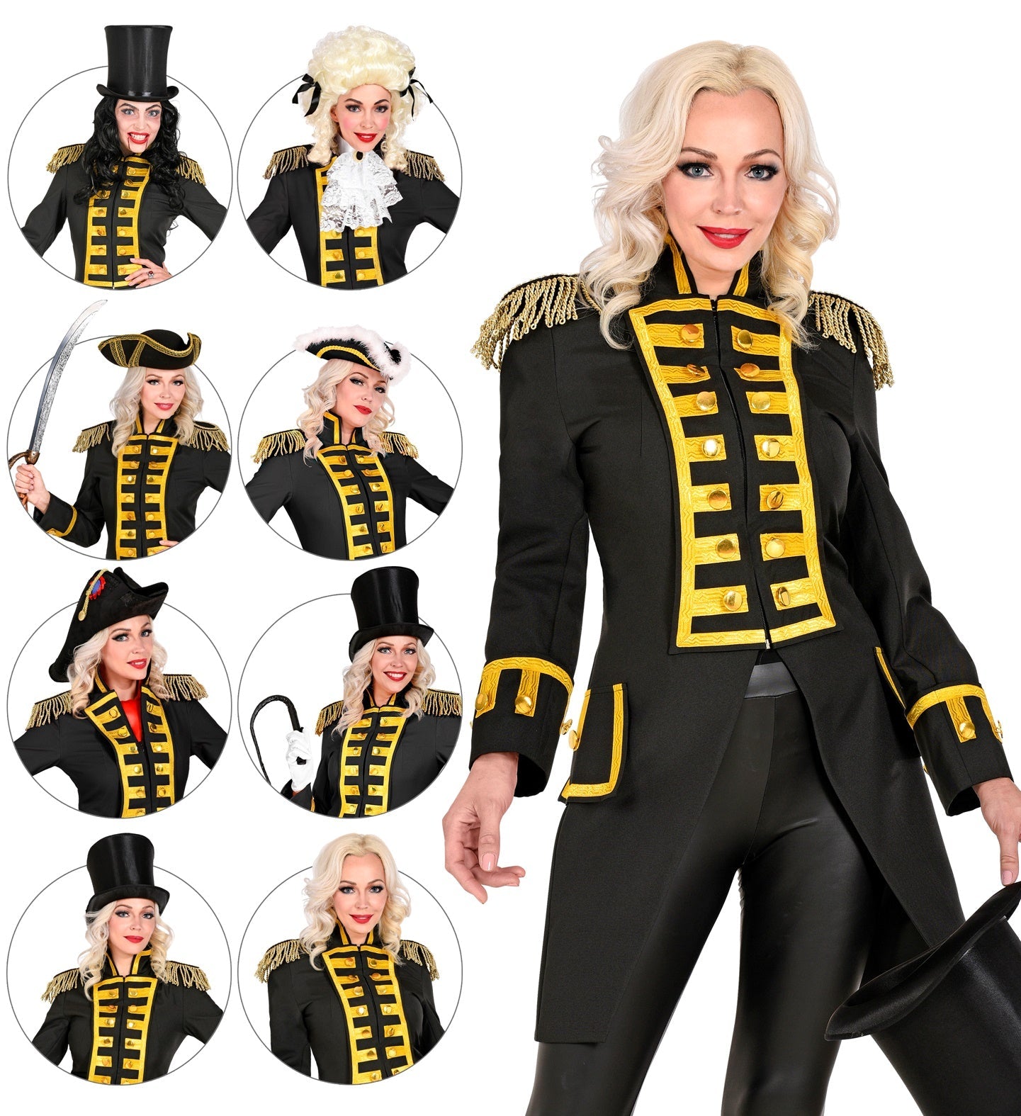 Widmann Damen Paradefrack – Schwarzer Satin Tuxedo mit Goldverzierung - Fasnacht24.ch