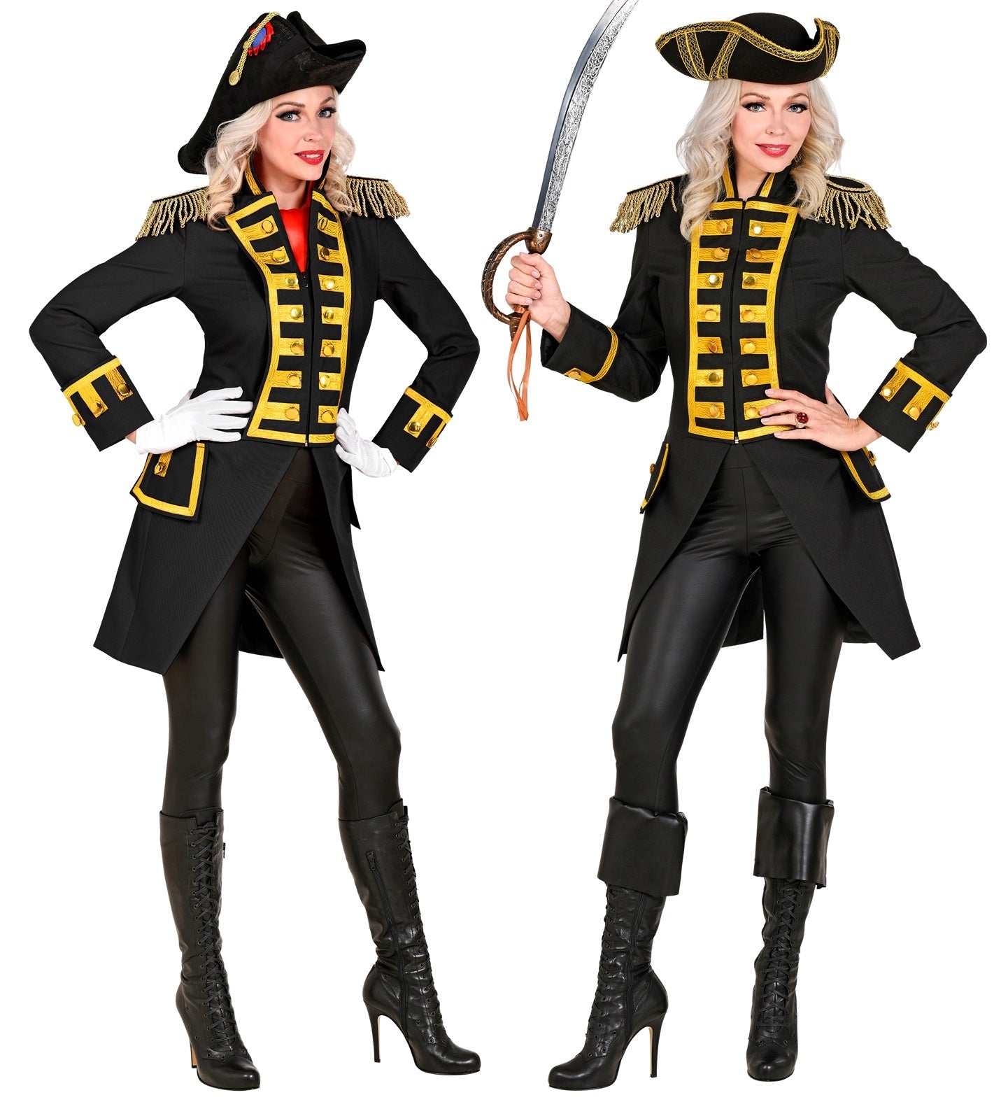 Widmann Damen Paradefrack – Schwarzer Satin Tuxedo mit Goldverzierung - Fasnacht24.ch