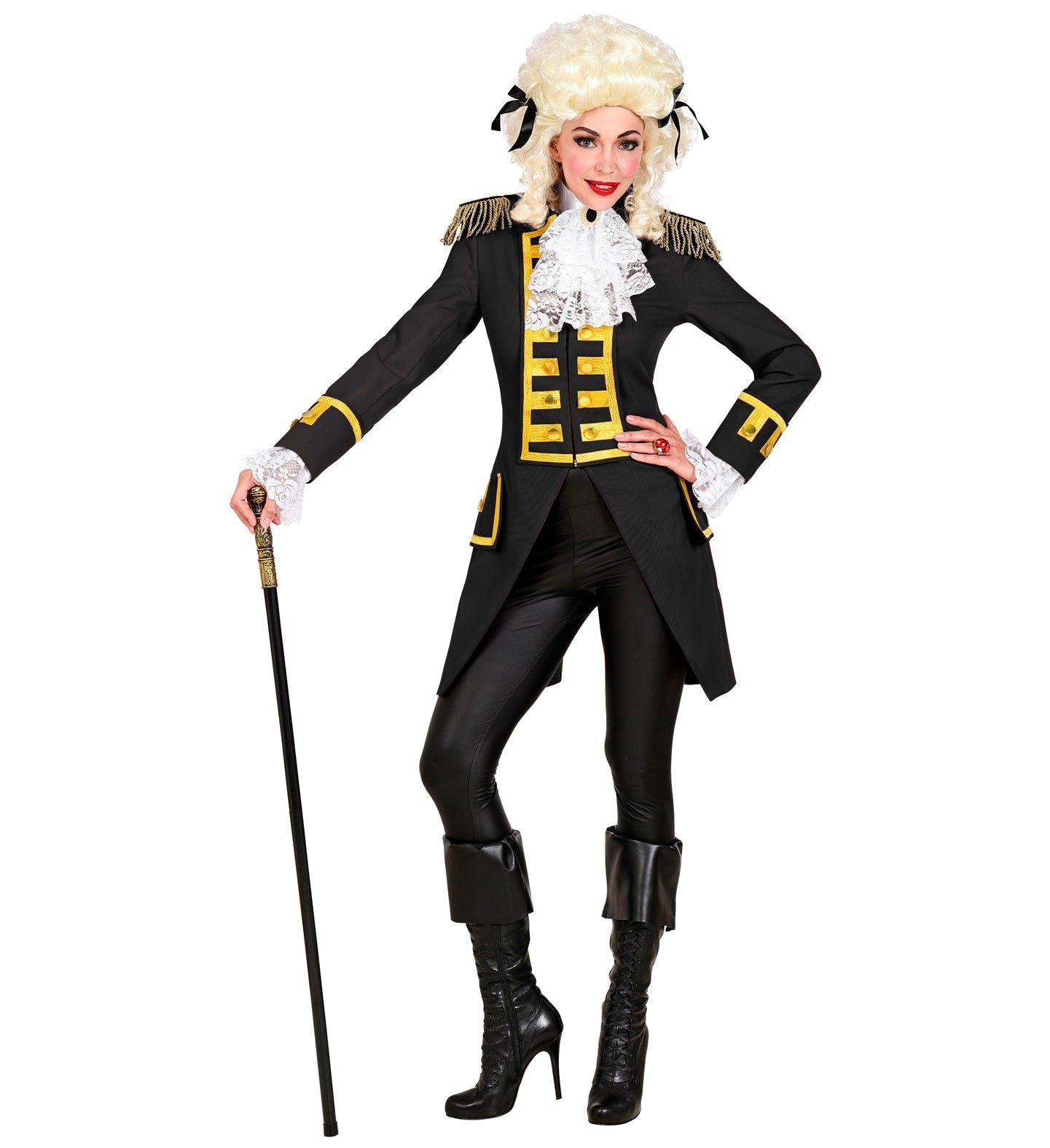 Widmann Damen Paradefrack – Schwarzer Satin Tuxedo mit Goldverzierung - Fasnacht24.ch