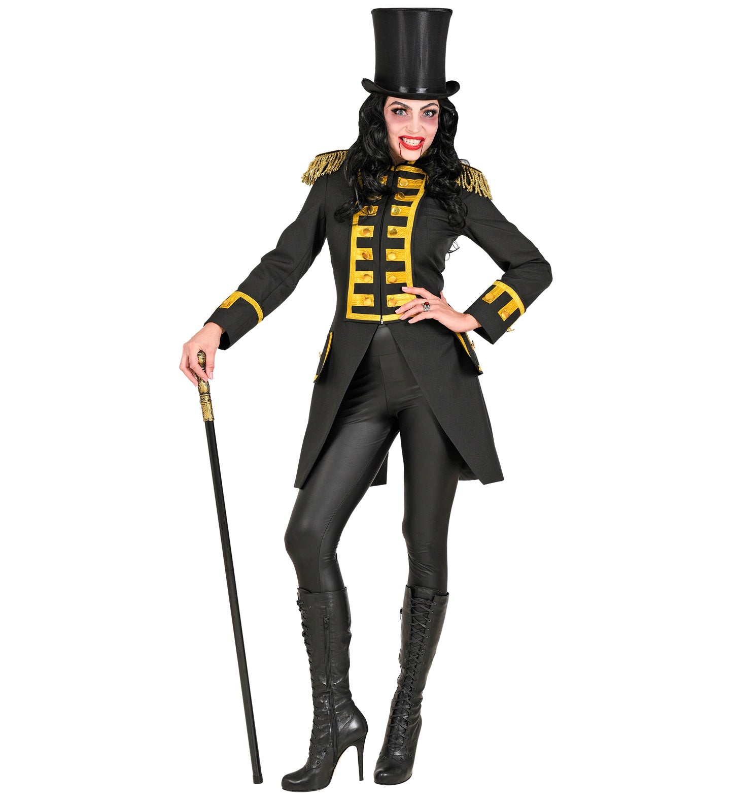 Widmann Damen Paradefrack – Schwarzer Satin Tuxedo mit Goldverzierung - Fasnacht24.ch