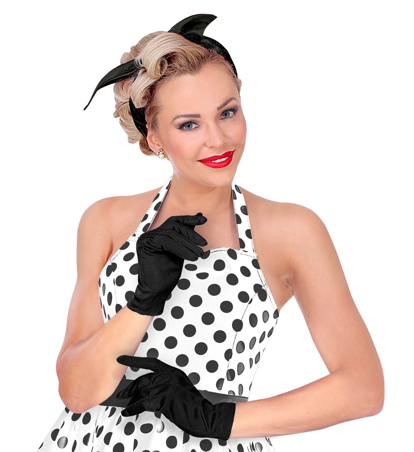 Schwarze, lange Unisex-Handschuhe aus glattem Stoff für Kostüme und Charaktere.