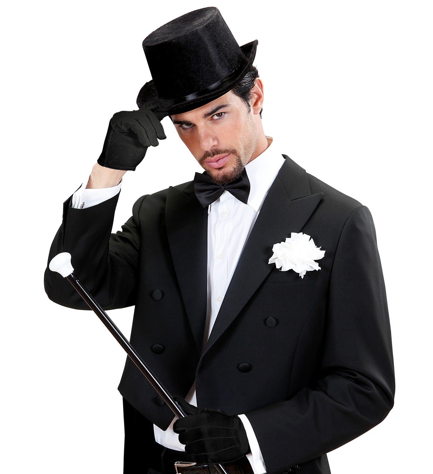 Schwarze, lange Unisex-Handschuhe aus glattem Stoff für Kostüme und Charaktere.