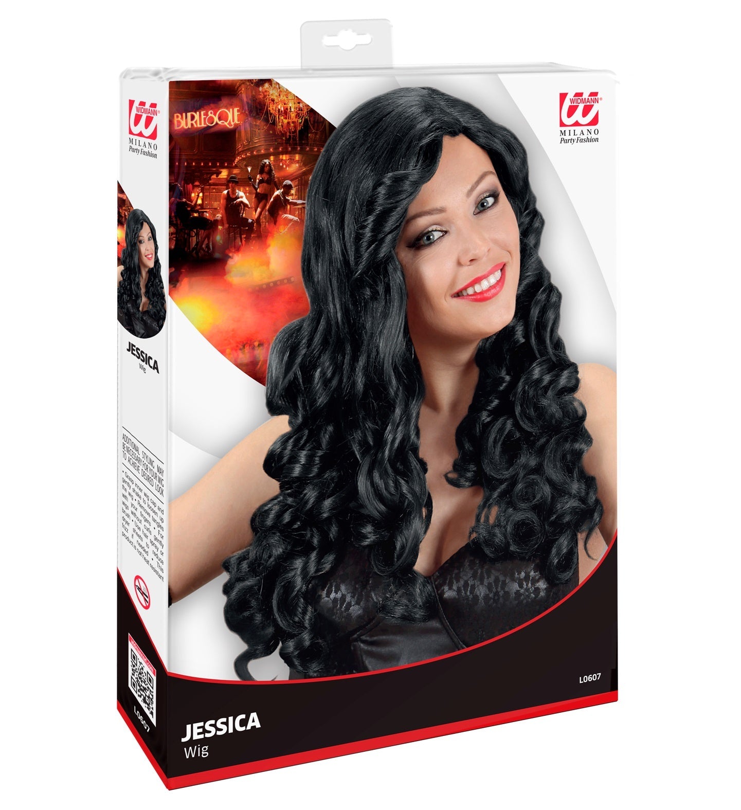 Widmann Perücke – Lange Schwarze Jessica, Verstellbare Passform - Fasnacht24.ch