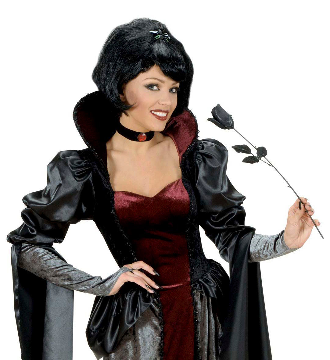 Künstliche Schwarze Rose – 44cm Blumendekoration von Widmann - Fasnacht24.ch