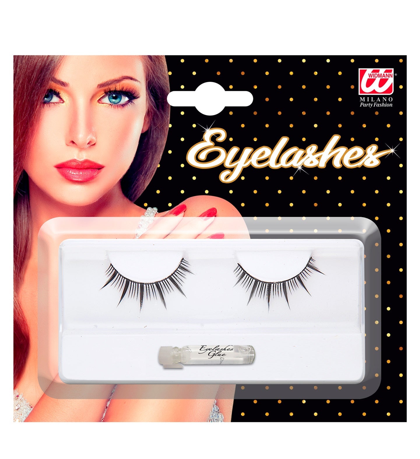 Widmann Schwarze Falsche Wimpern Mit Langen Spitzen Und Kleber - Fasnacht24.ch