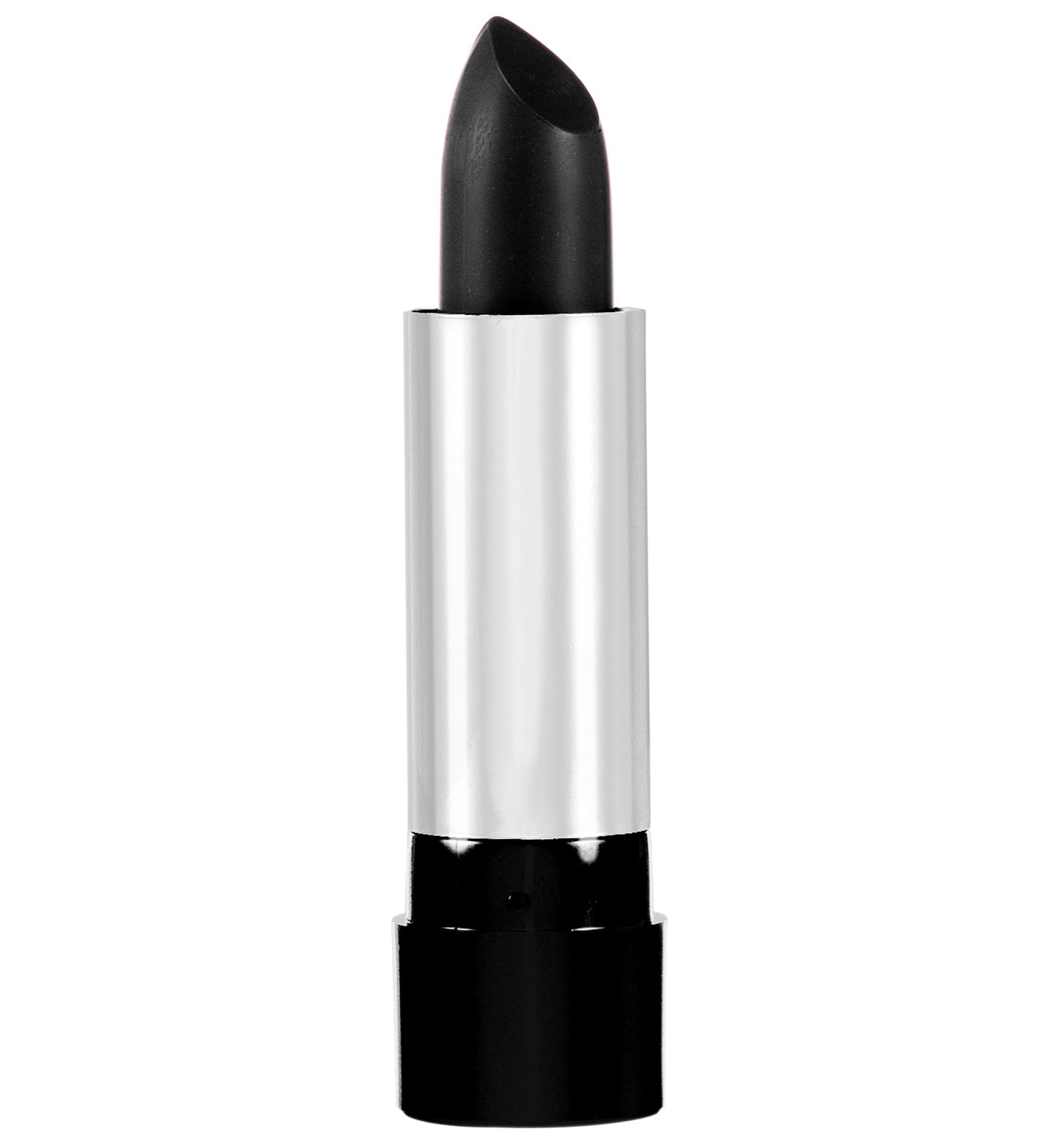 Schwarzer Lippenstift in Ultra-Pigmented Gel, 6ml, mit schwarzer Spitze und silbernem Gehäuse.