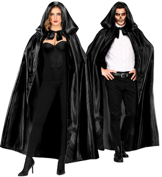 Satin Umhang Schwarz Mit Kapuze – Widmann 145cm Länge - Fasnacht24.ch