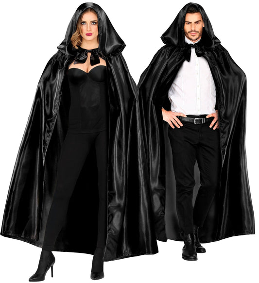 Satin Umhang Schwarz Mit Kapuze – Widmann 145cm Länge - Fasnacht24.ch