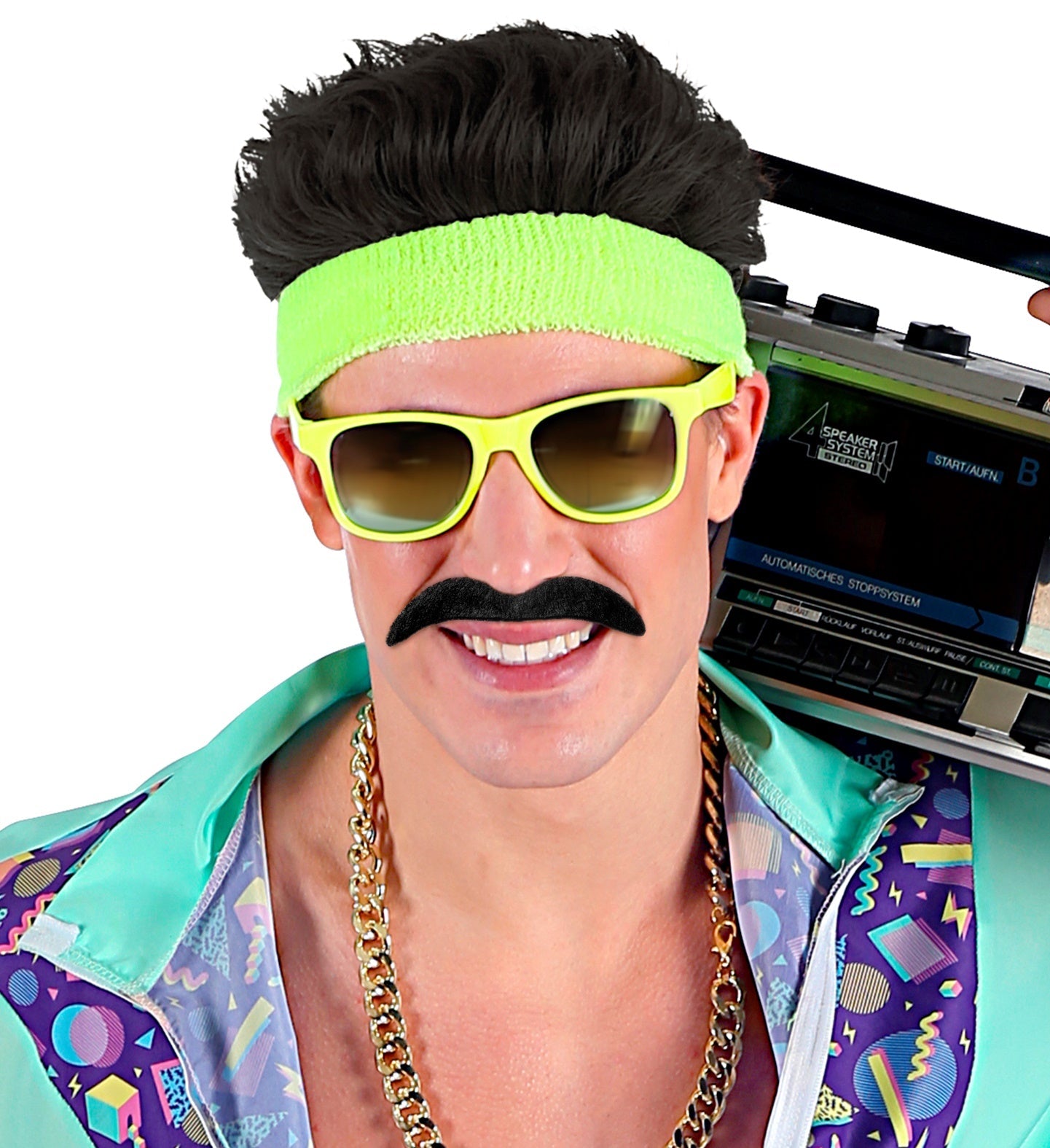 Set von 6 selbstklebenden schwarzen Schnurrbärten in verschiedenen Formen für Kostüme.