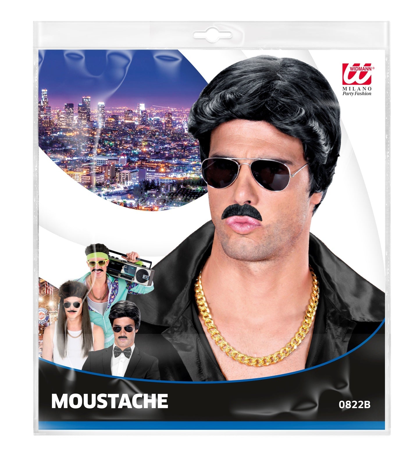 Set von 6 selbstklebenden schwarzen Schnurrbärten in verschiedenen Formen für Kostüme.