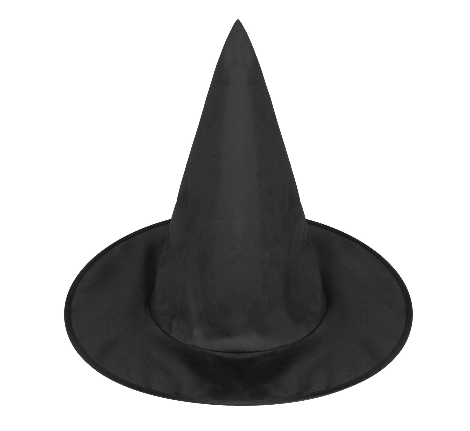 Schwarzer spitzer Hexenhut aus Satin mit breiter Krempe für Erwachsene