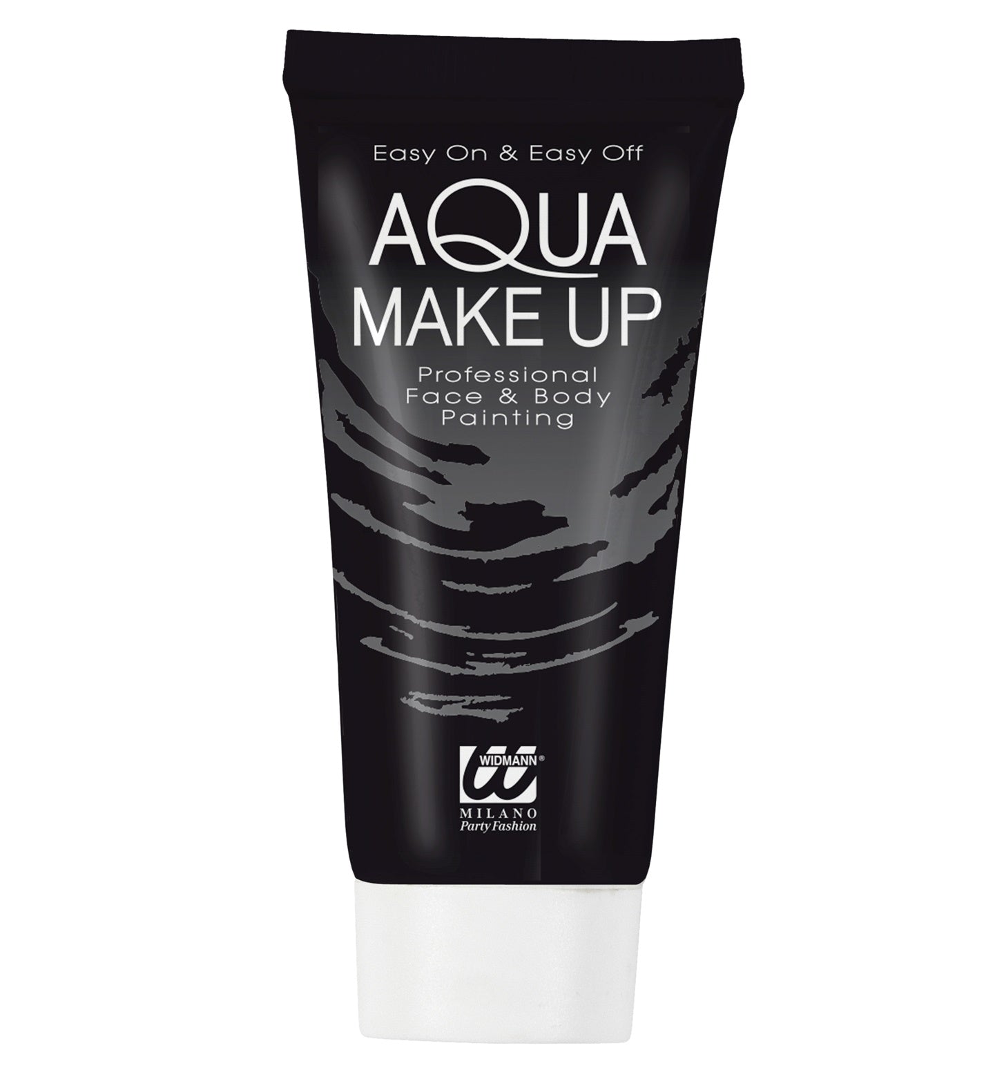 Schwarze Aqua Make-up Creme in einem 30ml Tube, wasserfest und leicht aufzutragen.