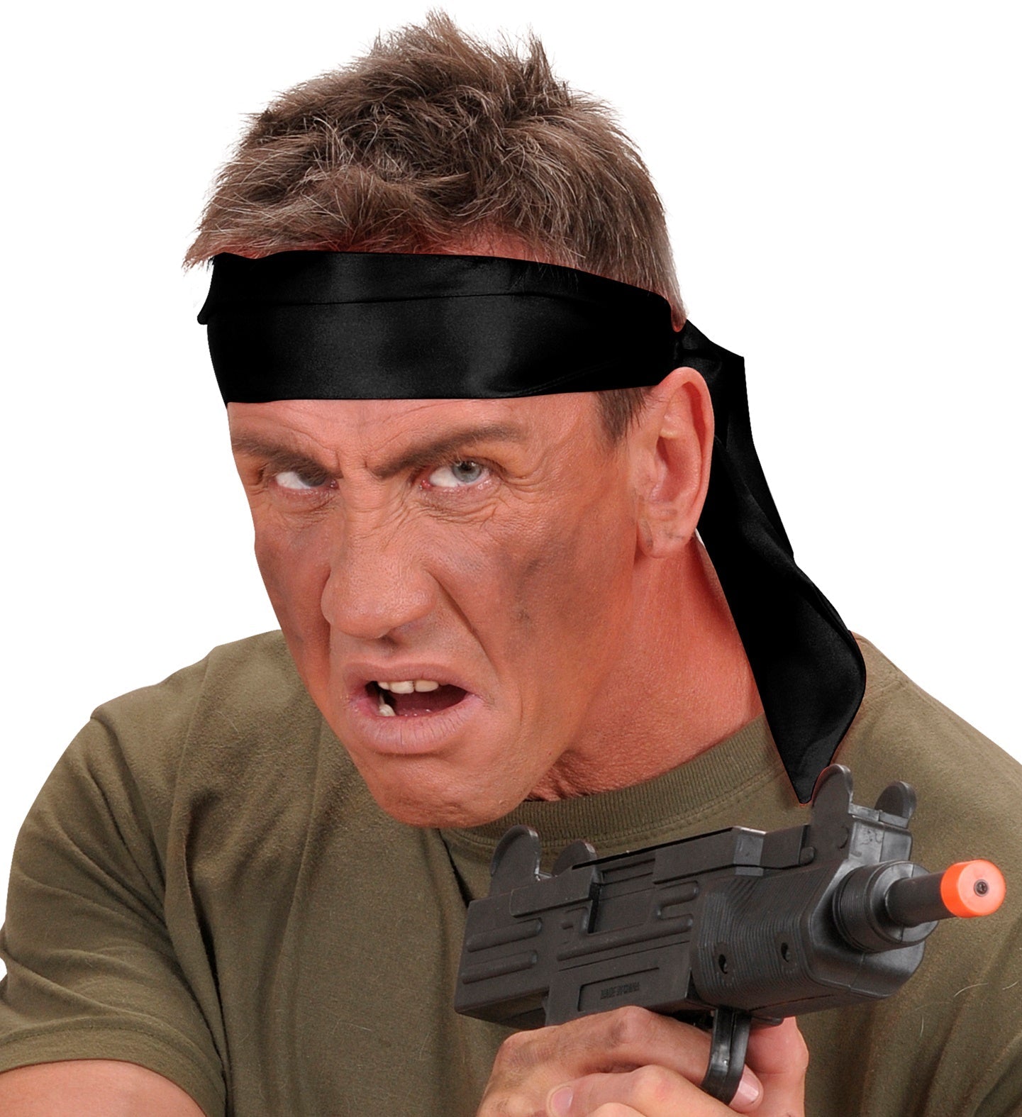 Schwarzes Satin-Halstuch für Damen, glatt und glänzend, elegant gebunden.